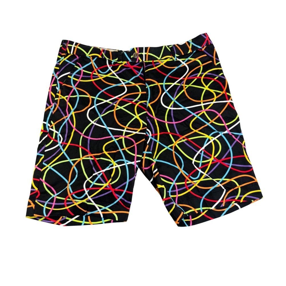 Loudmouth Golf Mens Black Multi Color Abstract Swirl Shorts Size 40 Stretch - Picture 2 of 9
